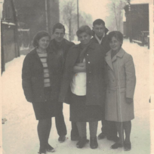 1960 r. – od lewej Krystyna Klukaczyńska , Genowefa Dupczyńska, Barbara Gralińska,Henryk Graczyk, Tadeusz Kostański.